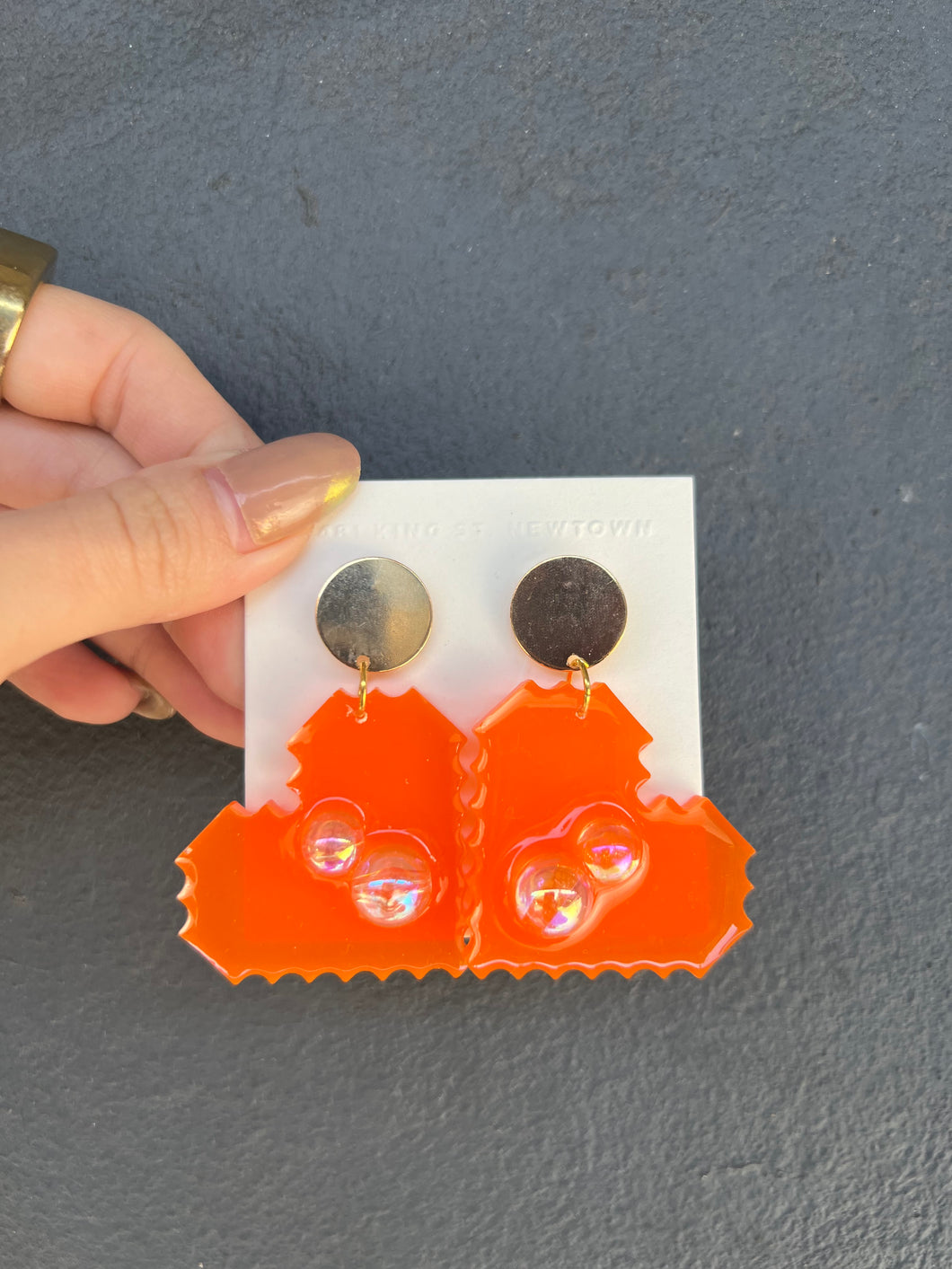 Orange Heart with Transparent Beads Handmade Resin Earrings