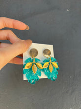 Load image into Gallery viewer, Green &amp; Gold Leaves Handmade Resin Earrings
