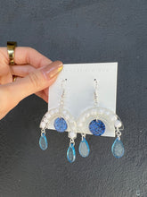 Load image into Gallery viewer, Blue &amp; White Bubble Wrap Handmade Resin Earrings with Dangling Water Drops
