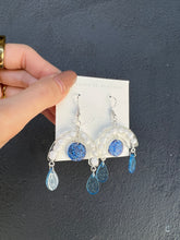 Load image into Gallery viewer, Blue &amp; White Bubble Wrap Handmade Resin Earrings with Dangling Water Drops
