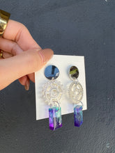 Load image into Gallery viewer, Silver Gear with Purple Shading Handmade Resin Earrings
