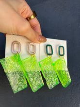 Load image into Gallery viewer, Green Bubble Wrap Rectangle Resin Handmade Earrings
