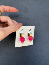 Load image into Gallery viewer, Pink &amp; Gold Diamond Shaped Handmade Resin Earrings
