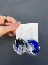 Load image into Gallery viewer, Blue &amp; Black Shading Handmade Resin Earrings with Mini Human and Silver Flakes
