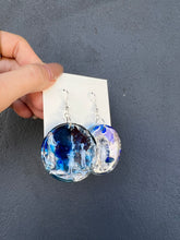 Load image into Gallery viewer, Blue &amp; Black Shading Handmade Resin Earrings with Mini Human and Silver Flakes
