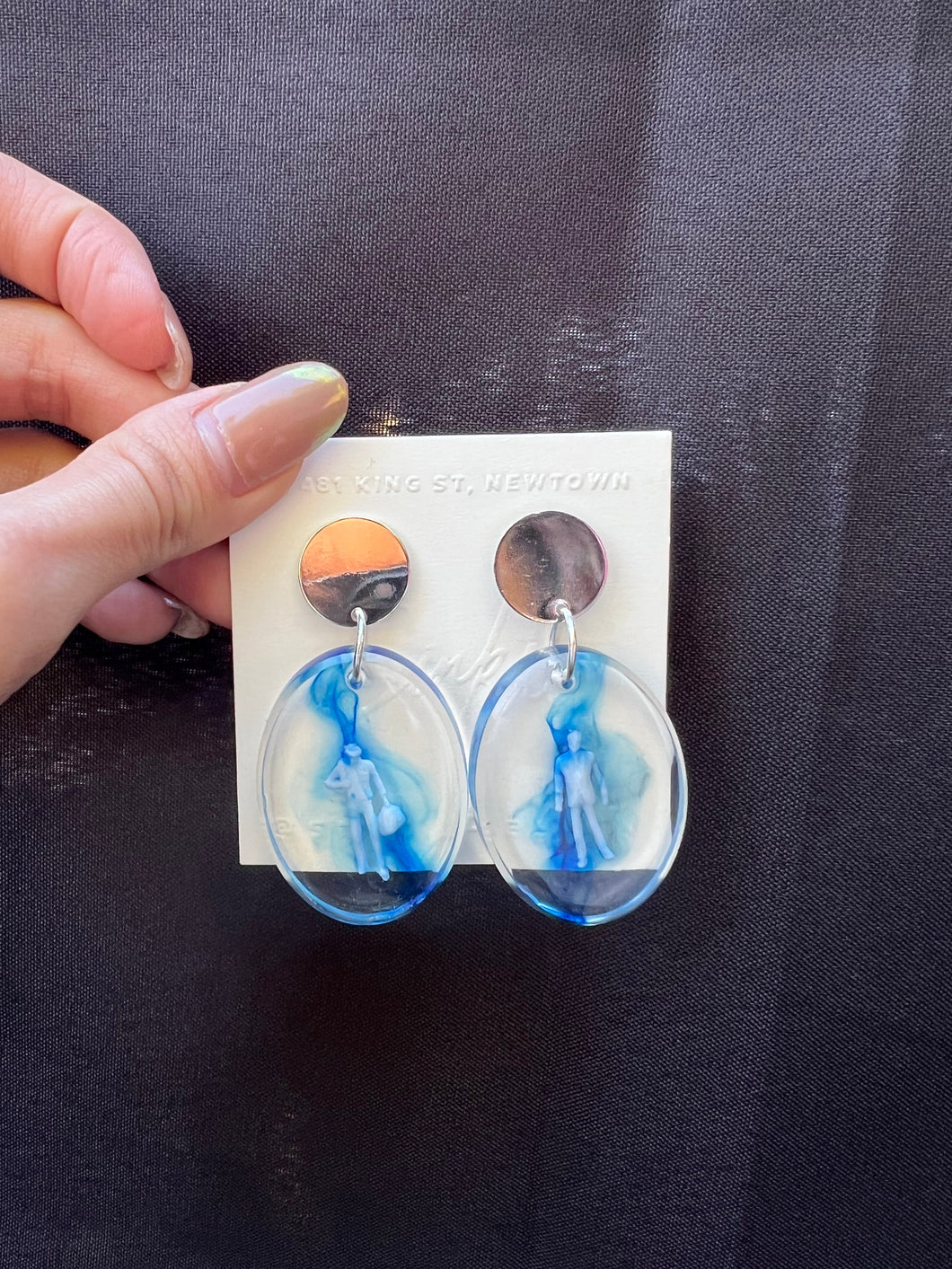 Rubber Mini Human in Blue Resin Earrings Handmade