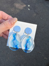 Load image into Gallery viewer, Rubber Mini Human in Blue Resin Earrings Handmade
