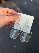 Load image into Gallery viewer, Clear Water Drop Resin Earrings with Gold Hollow Out
