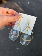 Load image into Gallery viewer, Clear Water Drop Resin Earrings with Gold Hollow Out
