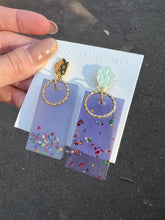 Load image into Gallery viewer, Purple Rectangle Handmade Resin Earrings with Colour Stones
