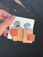 Load image into Gallery viewer, Wooden &amp; Coral Rectangle Handmade Earrings
