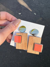 Load image into Gallery viewer, Wooden &amp; Coral Rectangle Handmade Earrings
