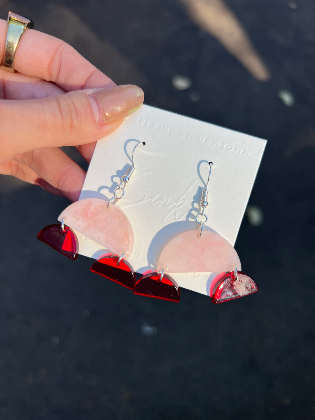 Pink & Red Half Circle Dangling Earrings