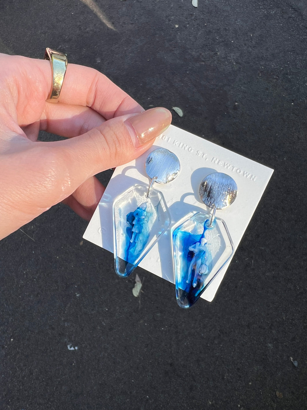 Tiny Human in Blue Shading Handmade Resin Earrings