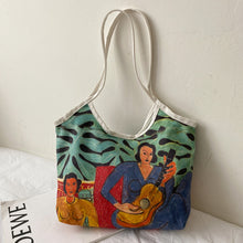 Load image into Gallery viewer, Painted Canvas Shoulder Tote Bag
